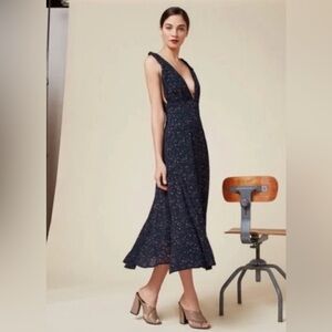 Reformation Adularia Maxi Sleeveless Dress Celestial Print Navy Long Stars sz 2